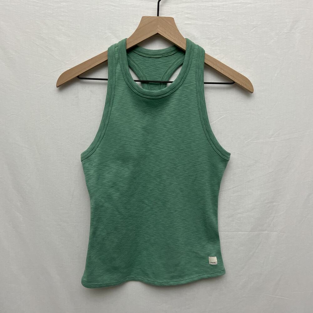 vuori sunrise green high neck ribbed racerback tank